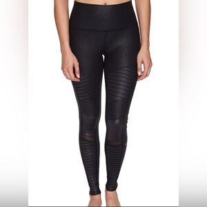 Alo Yoga High Waist Moto Leggings Black Glossy Womens Small Moto Mesh Athleisure
